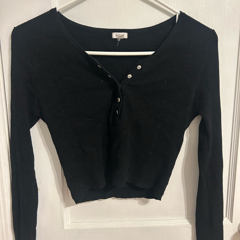 Garage Black Fitted Crop Button Down Shirt